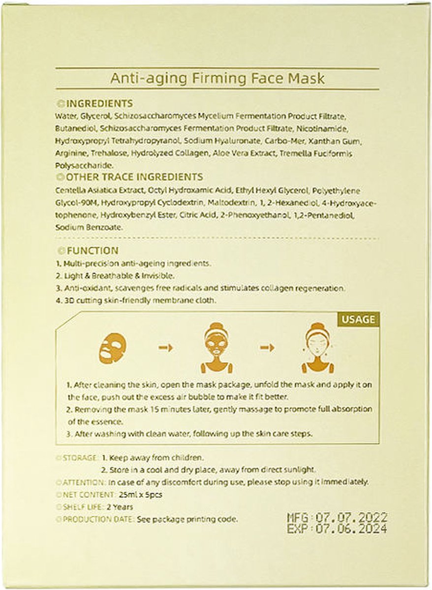 HODAF Anti Aging Firming Face Mask | 5 stuks | Gezichtsmasker